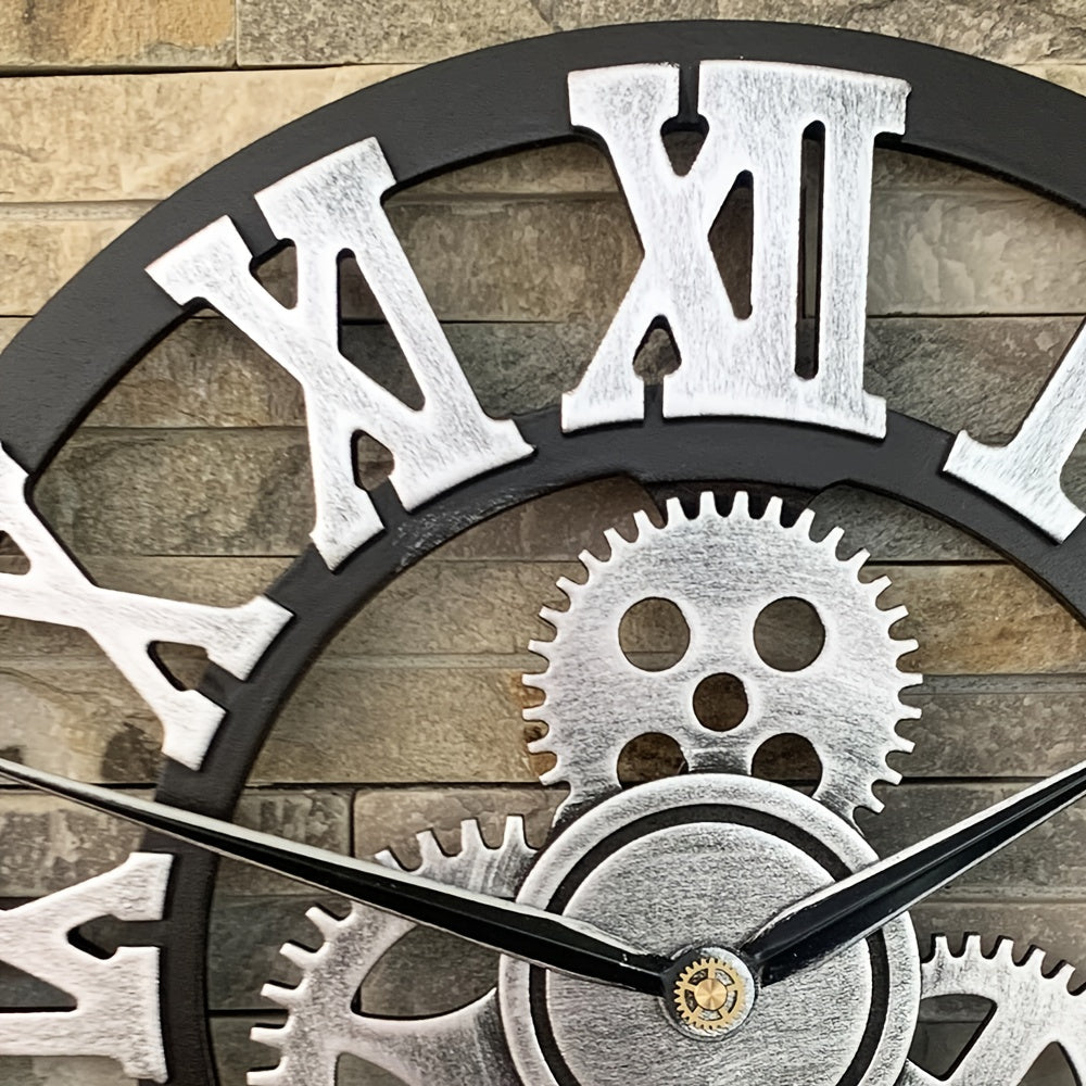 Överdimensionerad Silverfärgad Romersk Kuggväxel Vägghängd Klocka - Tyst Klocka för Vardagsrum, Kontor och Kök