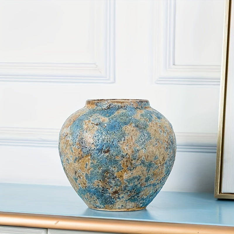 Unik Vintage Keramik Vas – Handgjord Blå Stengods för en Äkta Look