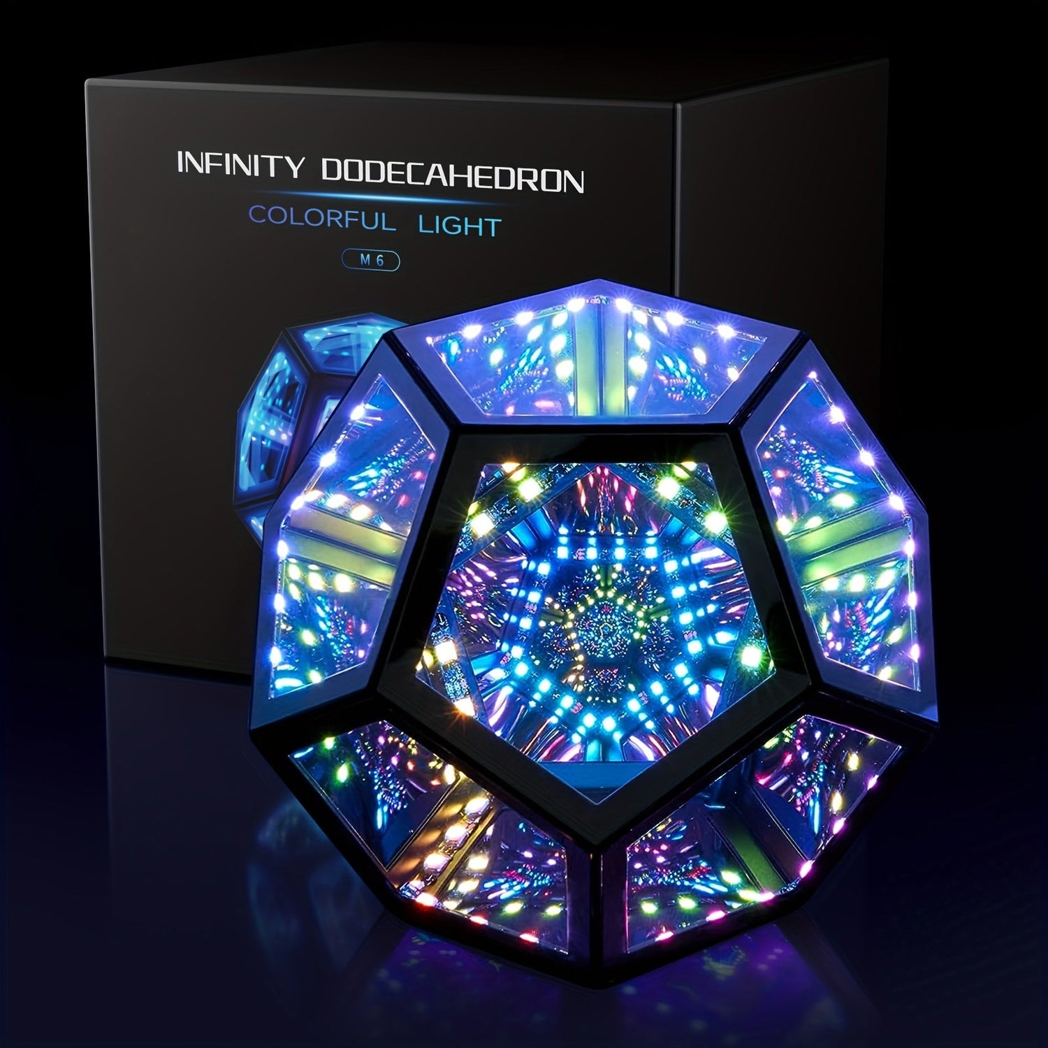 InfinityGlow - Magisk Färgglad Dodekaederlampa med 3D Oändlig Spegel och RGB Belysning