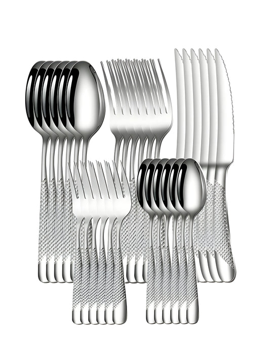 6/30 Stycken Rostfritt Stål Silver Bestick Set med Elegant Design