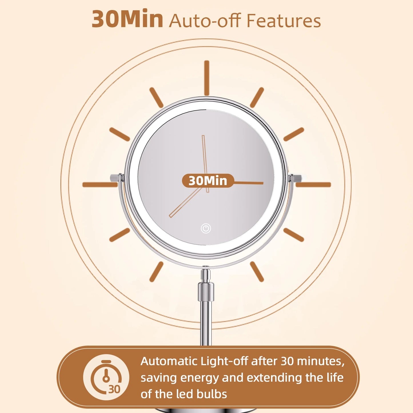 LED Sminkspegel med Ljus & 10X Zoom – Trådlös & Justerbar