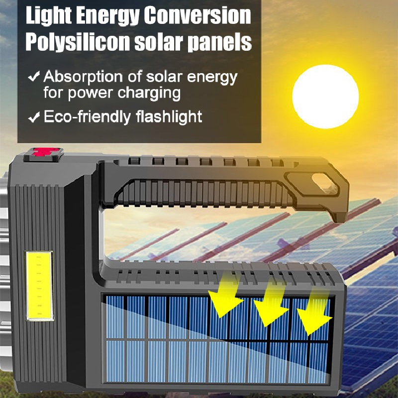 Solenergi LED ficklampa – Vattentät, kraftfull handstrålkastare med litiumbatteri