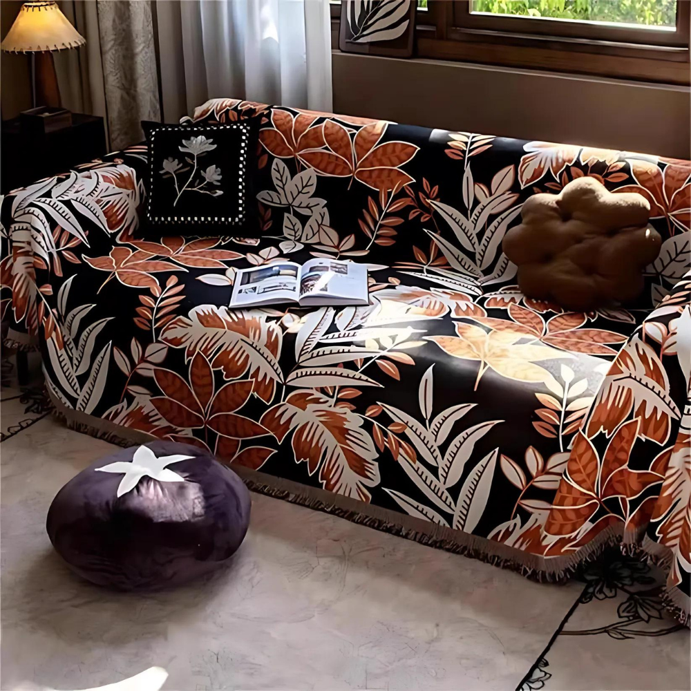 Vintage Regnskog Chenille Fransar Sofföverdrag