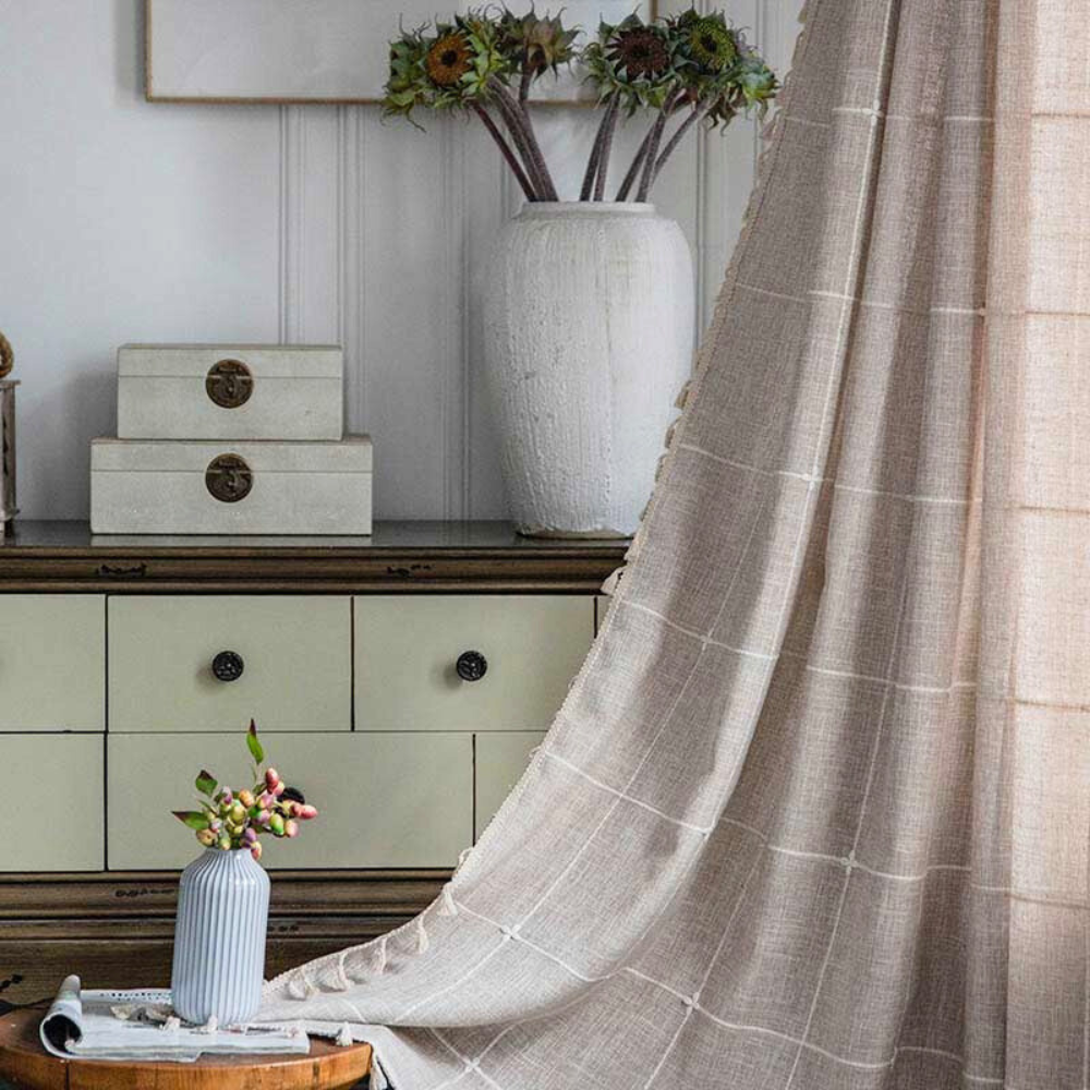 Tassel Rutig Gardin Semi Mörkläggande Draperier