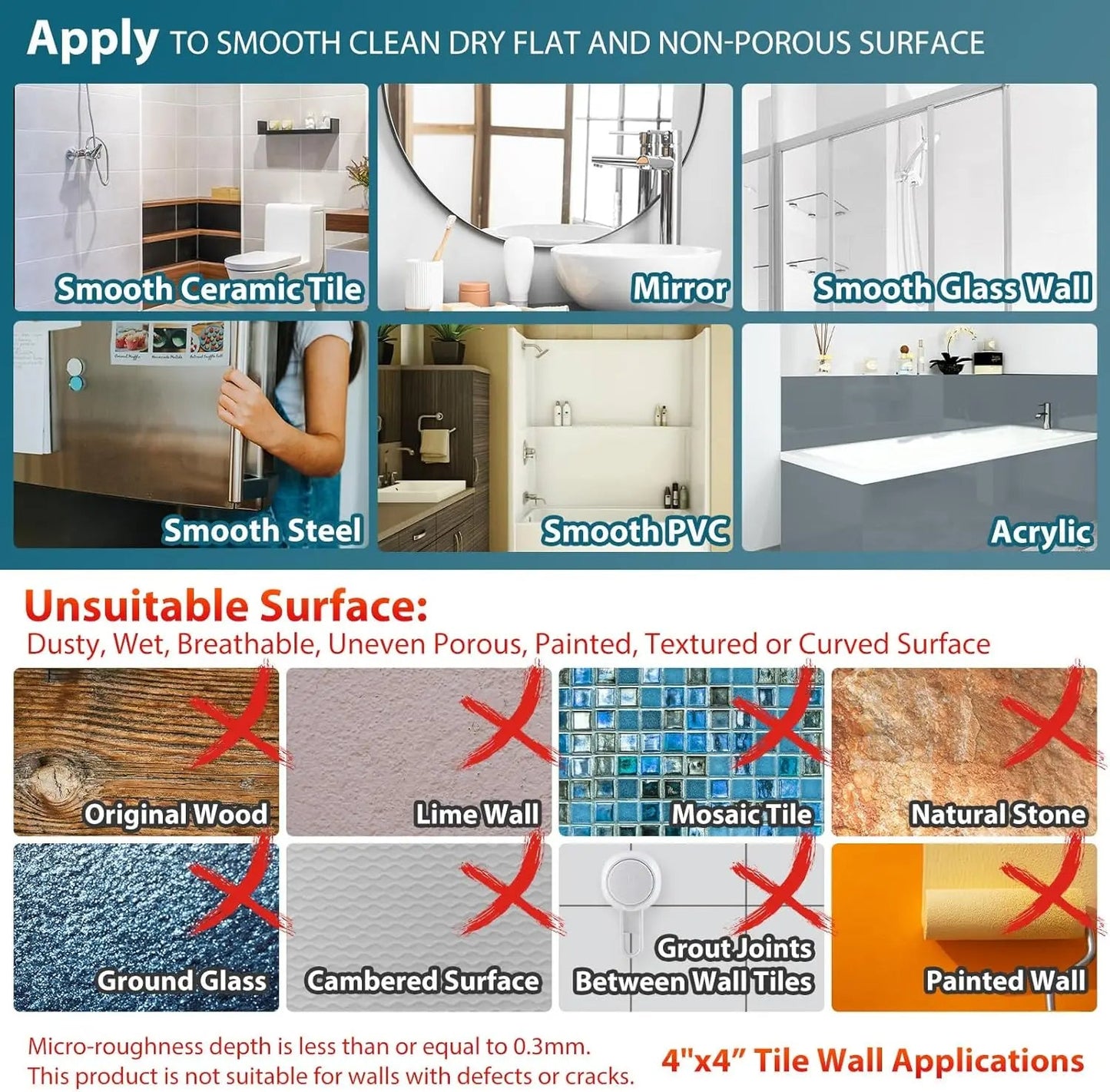 Tunga sugproppsduschhandtag – 2 st No-Drill vattentäta handtag för badkar och duschar, säker stöd för seniorer och äldre