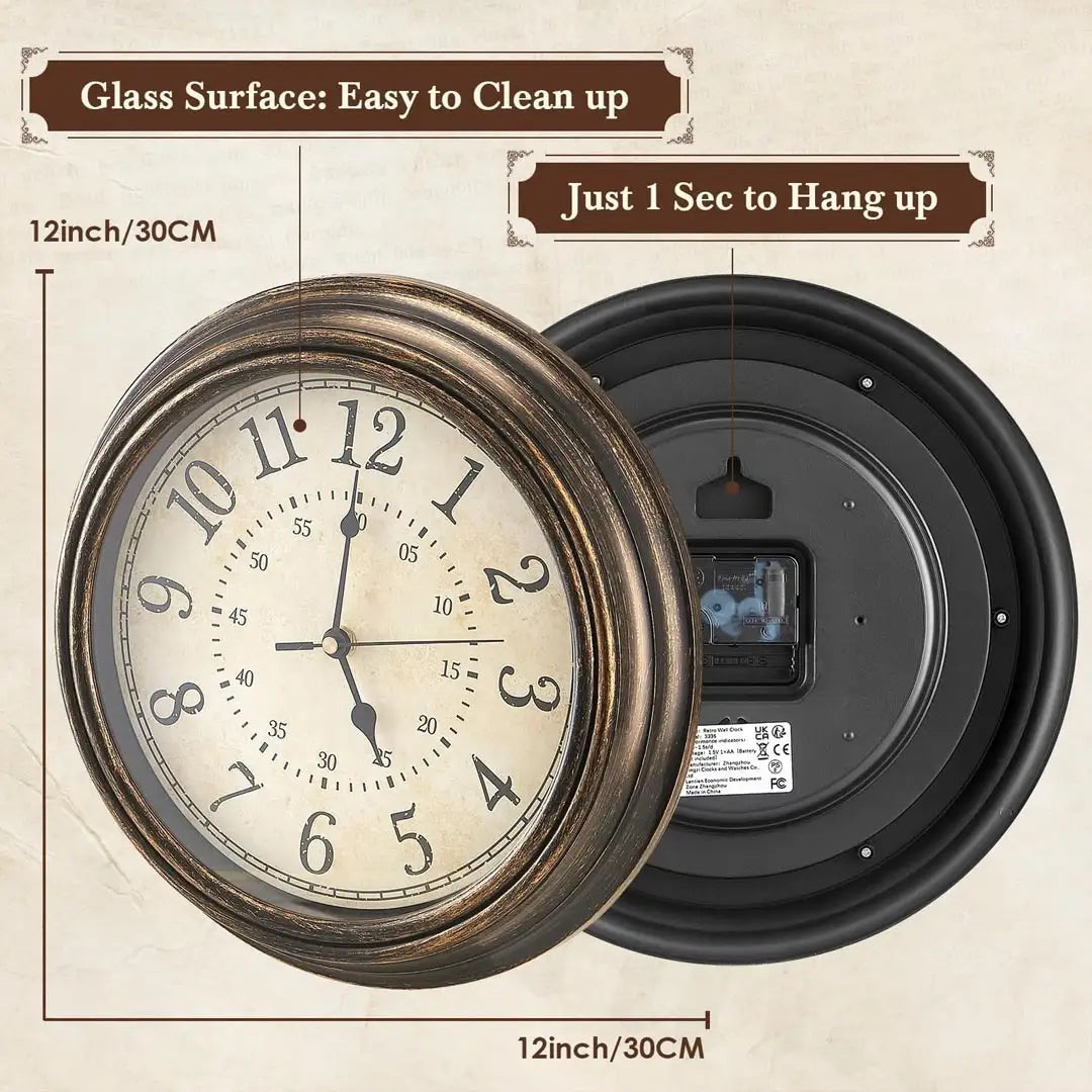 Royallure Vintage Tyst Kvarts Väggklocka – Icke-Tickande Svep, Antik Design