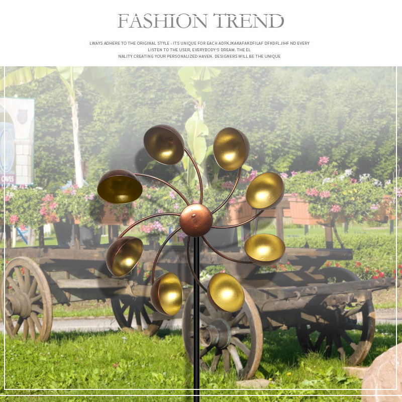 Dekorativ trädgårdsvindmölla med metallblommor – Färgglad vindspel för utomhusbruk