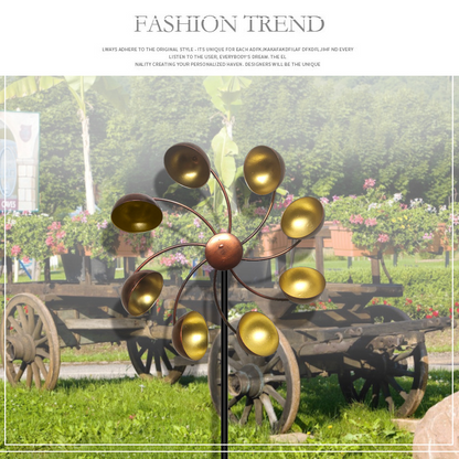 Dekorativ trädgårdsvindmölla med metallblommor – Färgglad vindspel för utomhusbruk