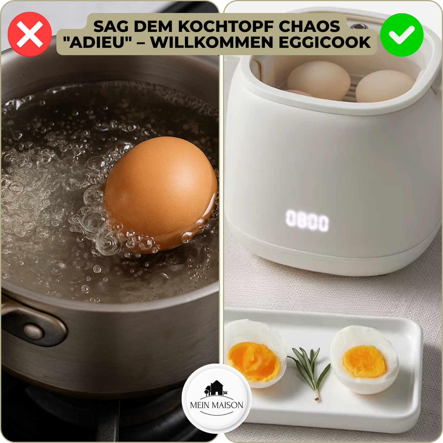 Carvallo Äggkokare EggiCook | Perfekta ägg med knapptryck | Automatisk avstängning | 4 ägg