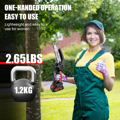 Mini Motorsåg 6 Tum - Kraftfull Trådlös Återuppladdningsbar Handhållen Liten Elektrisk Såg