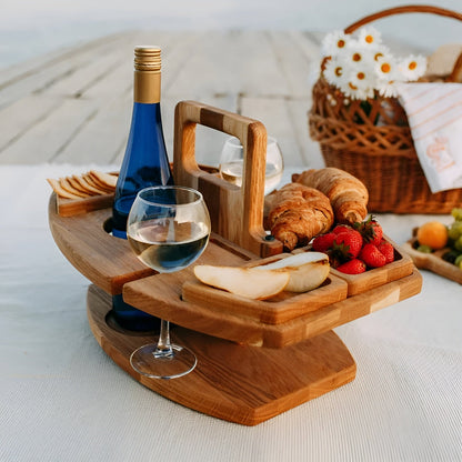 Trä picknick vinbord – Perfekt för vin &amp; snacks utomhus