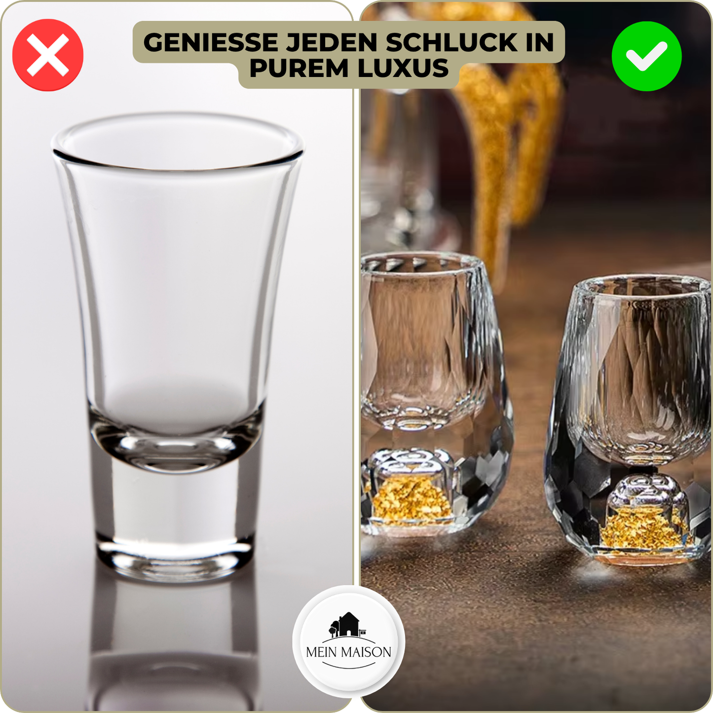 Carvallo-Snapsglas GemChisel | Luksuriös design med paljetter | Stabil & handslipad | 10 ml