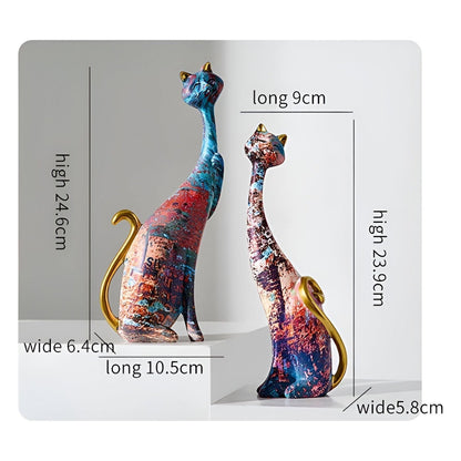 Sweet Lovers - Handmålat Kattpar Skulptur för Evig Kärlek