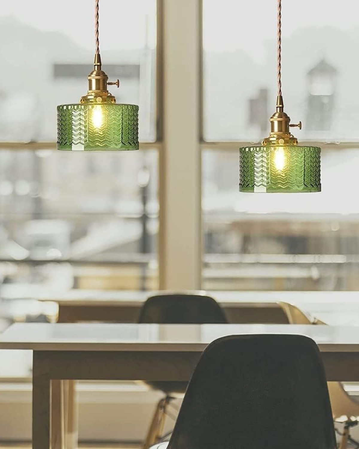 Vintage Glass Ceiling Pendant | Textured Glass & Brass | Warm 3000K Glow