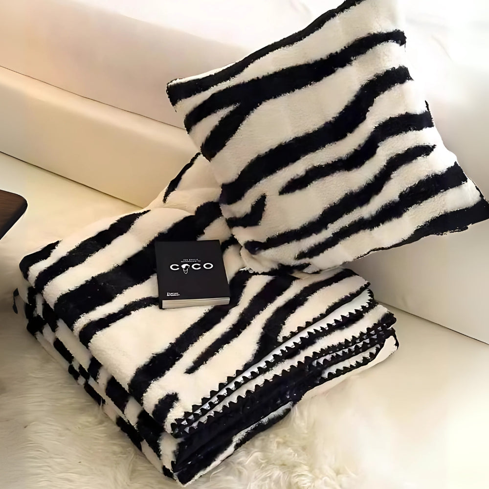 Zebra Print Lyxig Fuskpälsfilt