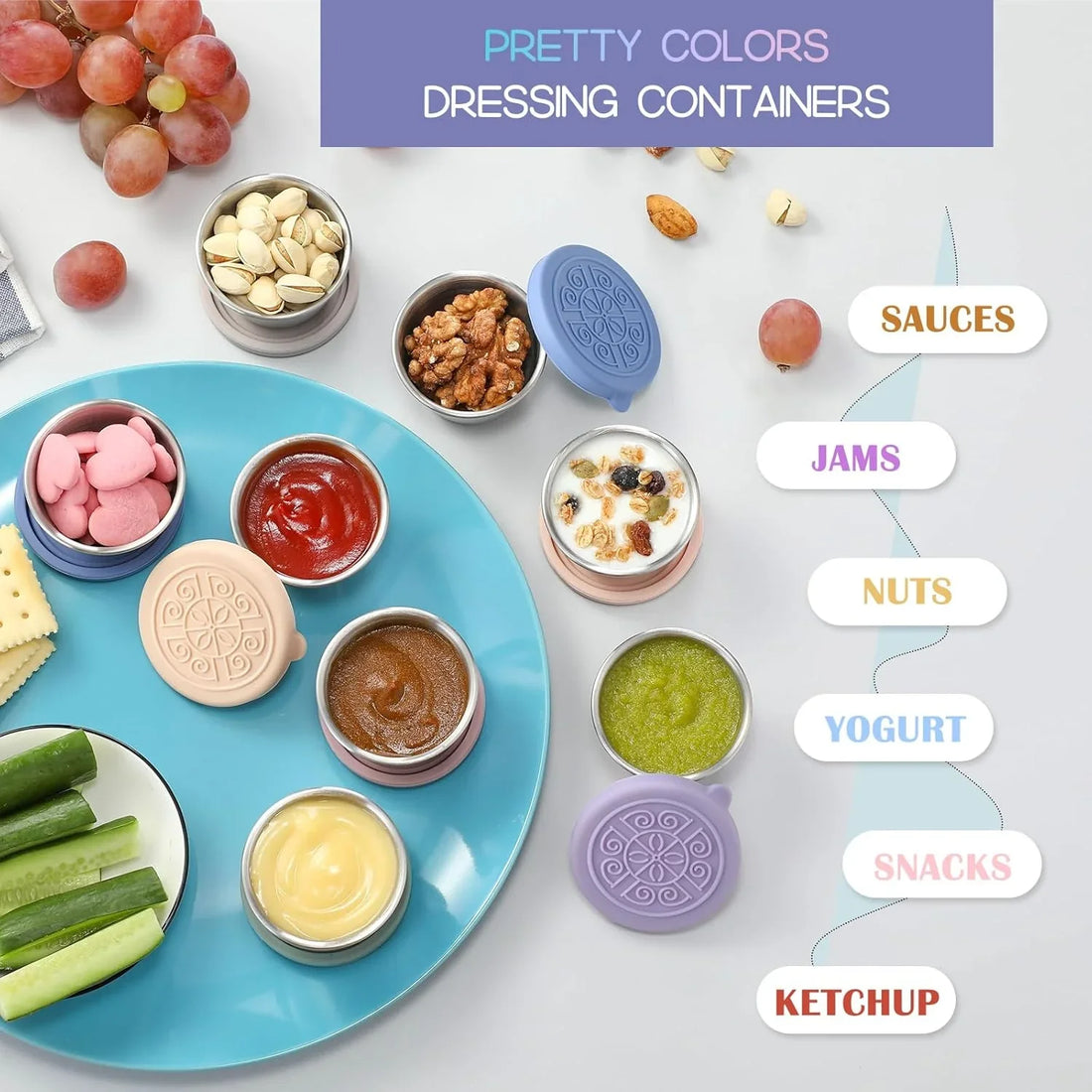 Tätt förslutningsbara rostfria såsskålar (6-pack)