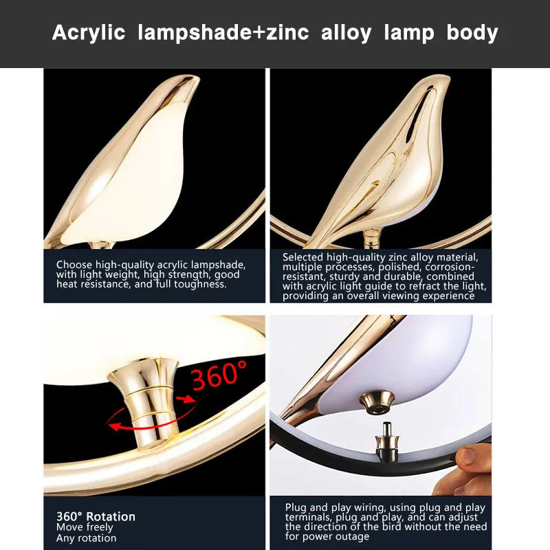 Svart Nordisk Skata LED Pendellampa – Stilren Inomhuschandelier för Kök och Sovrum Belysning