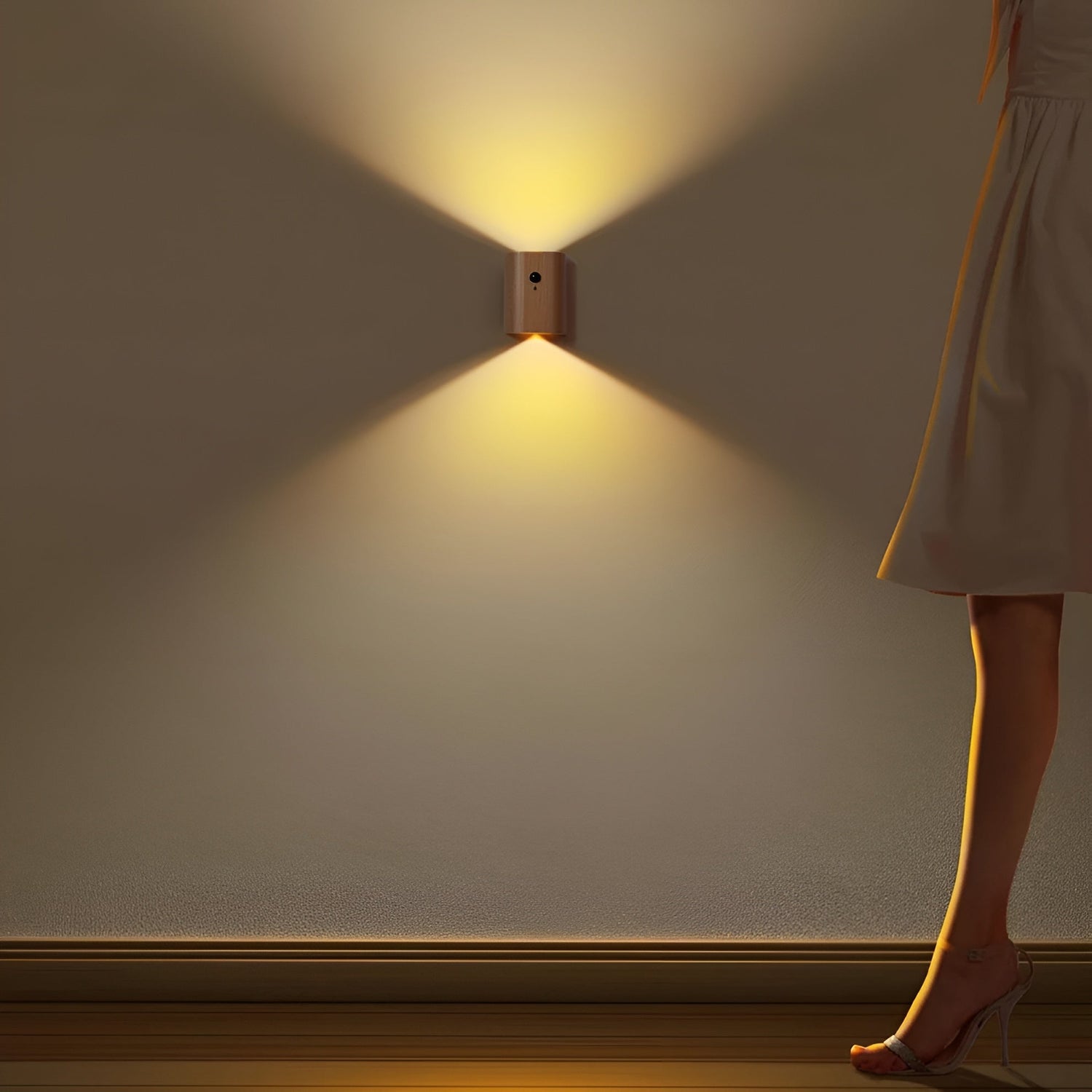 LED vägglampa i trä – Med rörelsesensor &amp; USB | För hall &amp; trappa