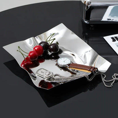 Skrynklig Rostfritt Stål Obsidian Bricka