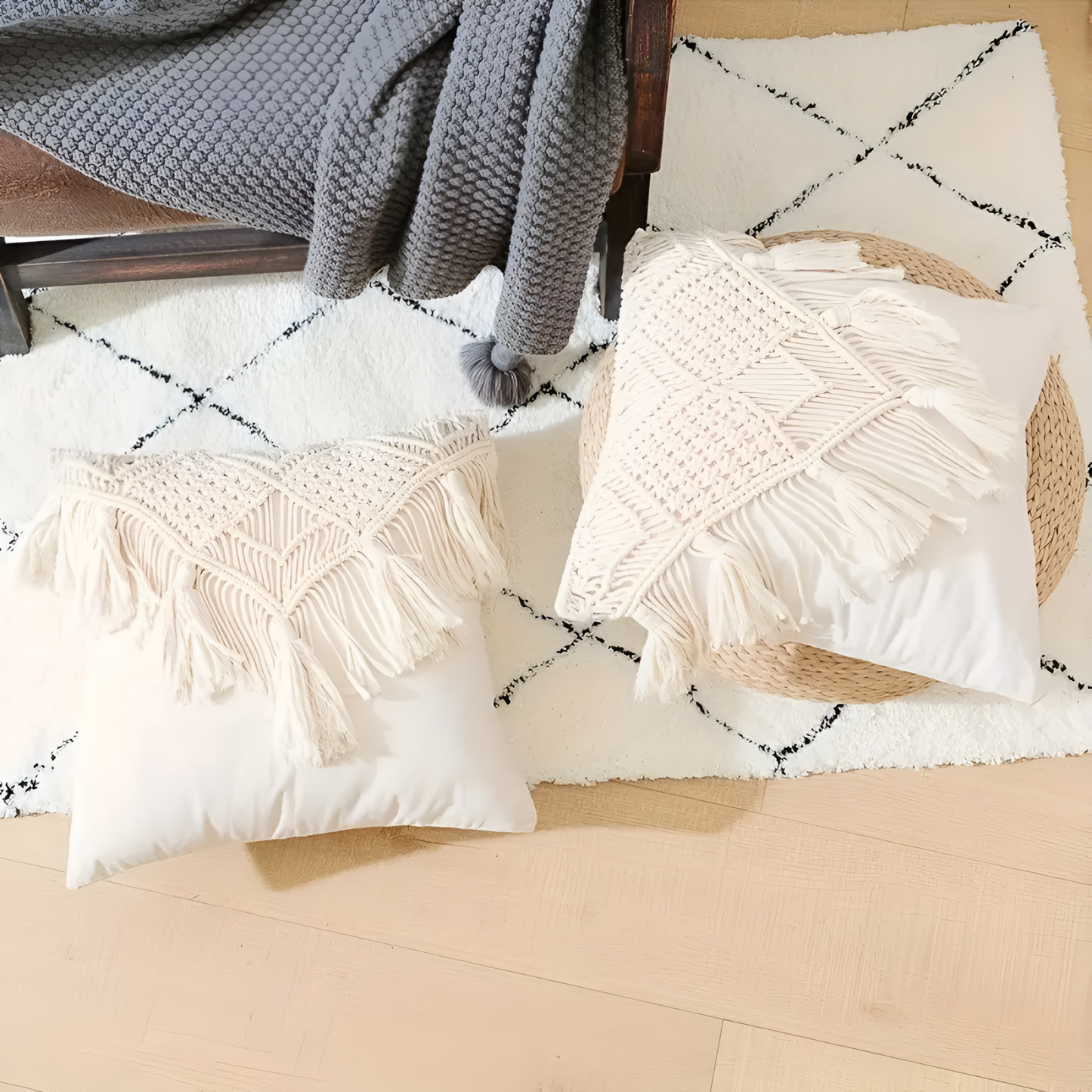 Vintage Makramé Kuddöverdrag