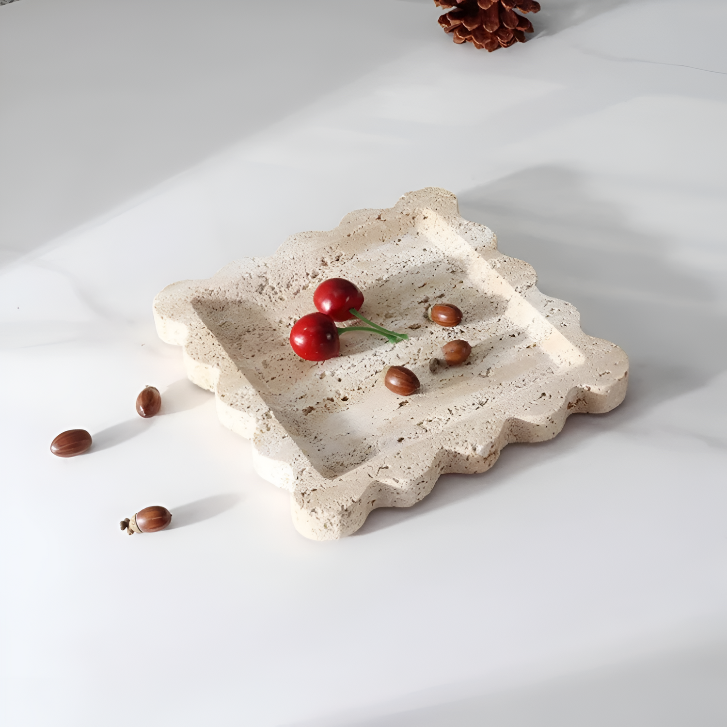 Scalloped Marble Travertine Jewelry Tray