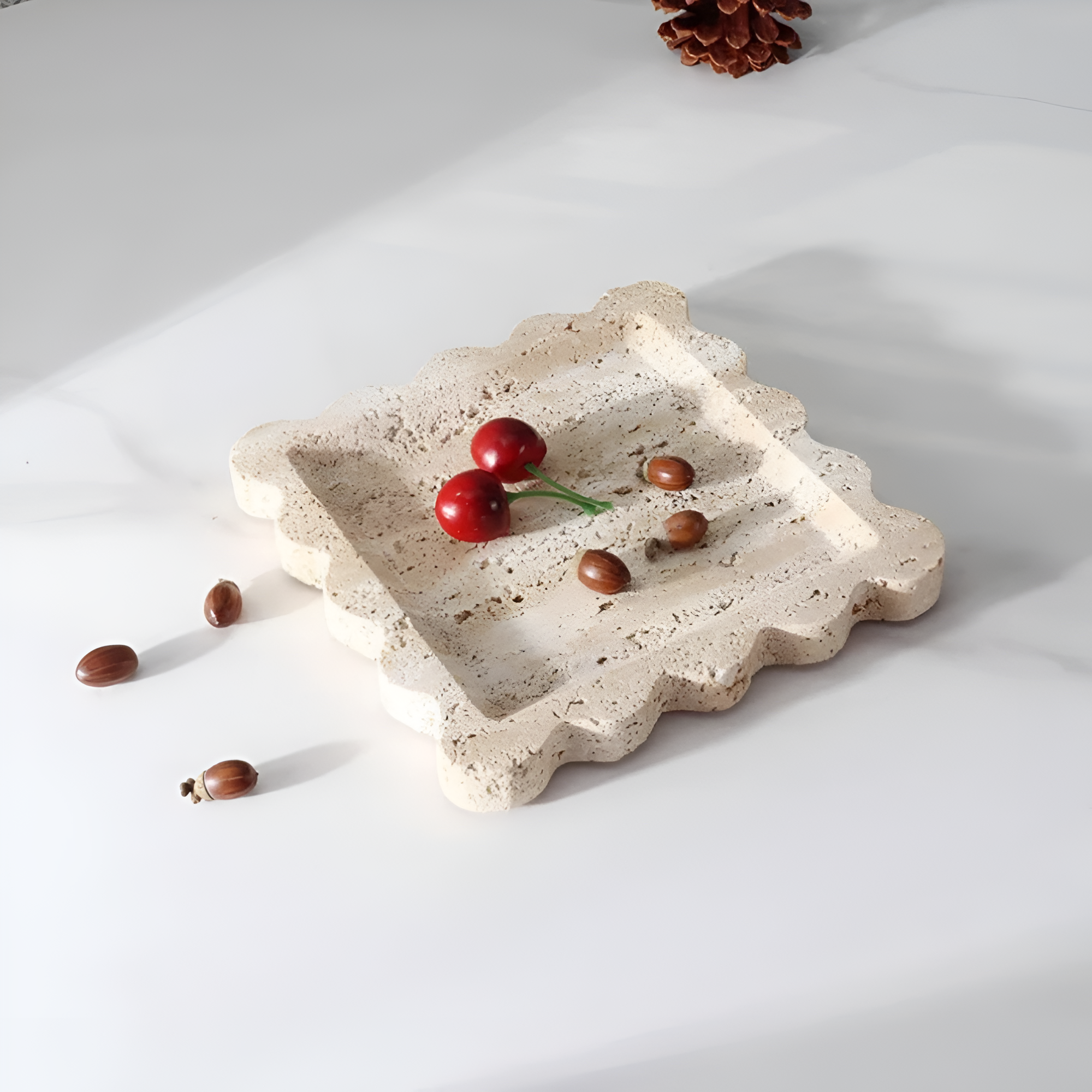 Scalloped Marble Travertine Jewelry Tray