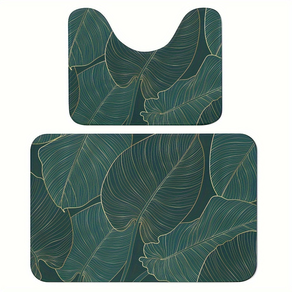 Tropical Leaf Badmatta Set | Mjuk Mikrofiber Absorberande | Halkfri | 2 Delar | Brick by Brick