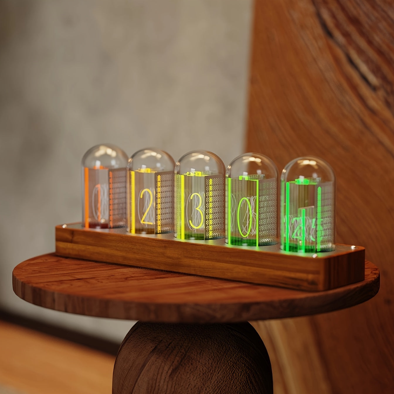 ClocTeck Nixie Tube Klocka - Retro Digital Skrivbordsklocka, Stöder Wi-Fi Tidskalibrering (Valnötsträ)