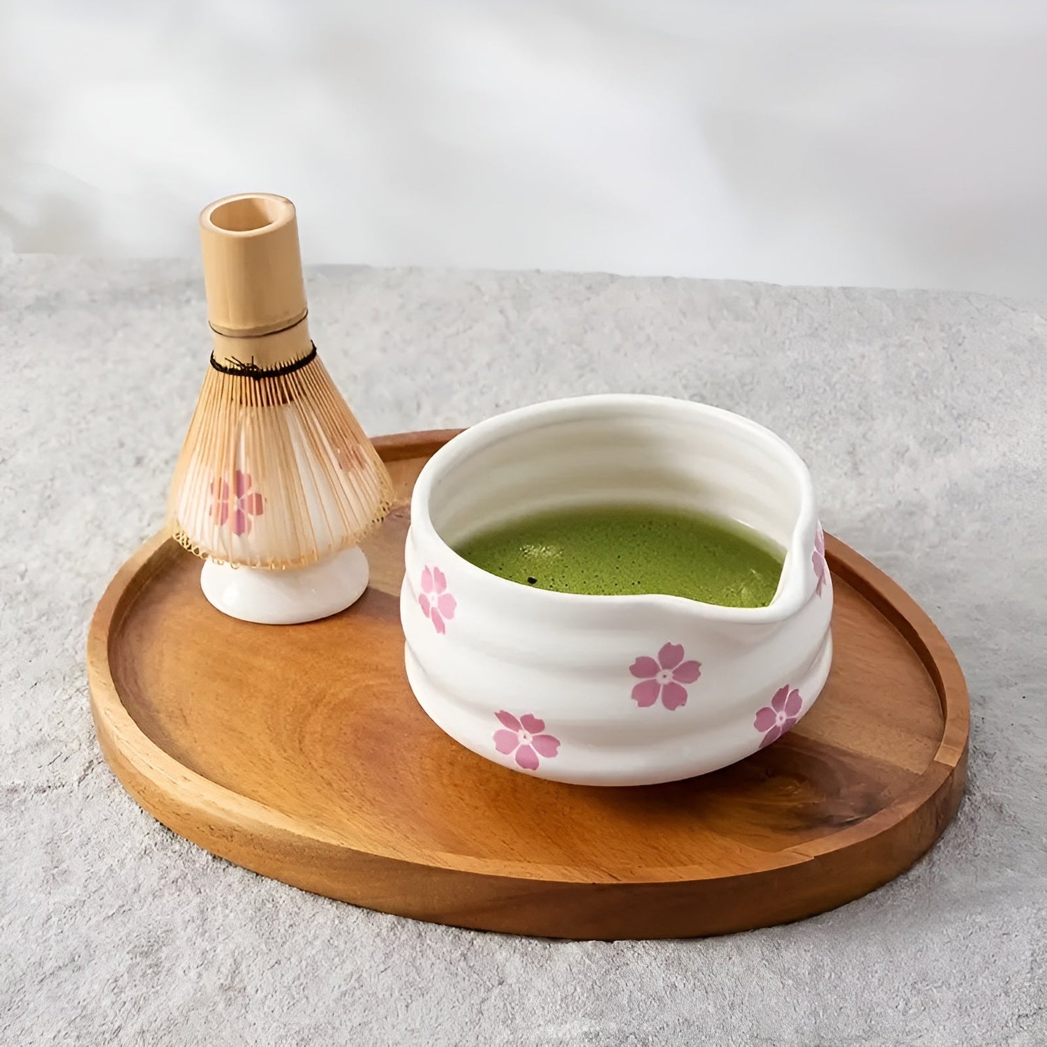 Matcha-set med 5 delar – Japanskt teservice med tekopp, bambupensel och sil.
