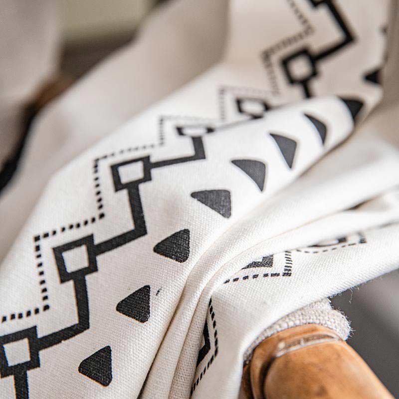 Geometrisk Fringe Gardin Semi Mörkläggande Draperier i Bomullsblandning