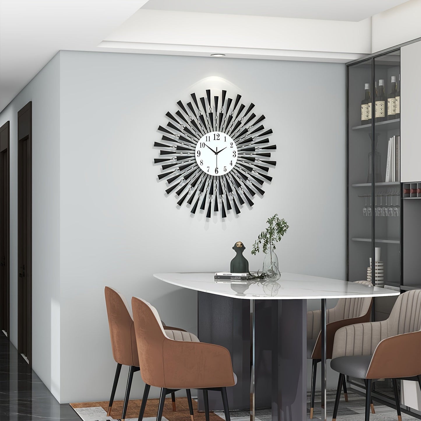 Stille Svart Metall Väggklocka med Glashand - Batteridriven för Vardagsrum, Sovrum, Kontor