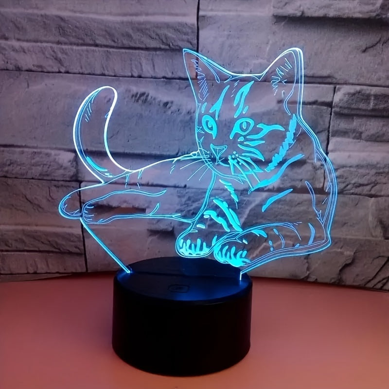 CatGlow - 3D Katt Nattlampa med 7 Färger Touch Kontroll