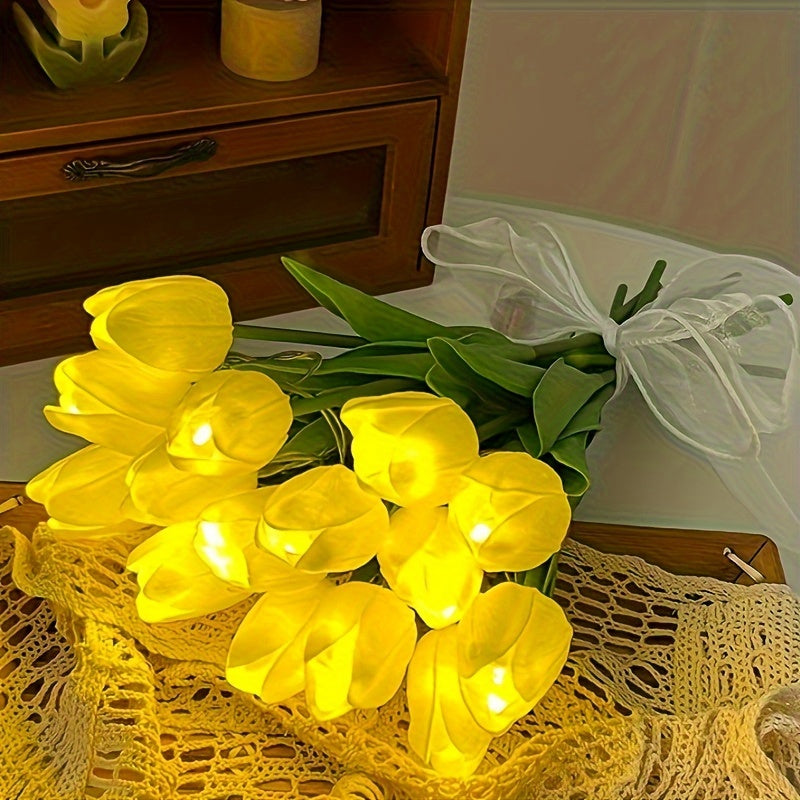 LumiBloom - 10 Stycken Tulpan LED Lampor, Handgjorda Bukett Bordslampor, Perfekta