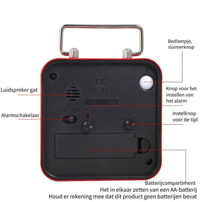 Fyrkantig Metall Väckarklocka med Nattljus och Snooze-funktion