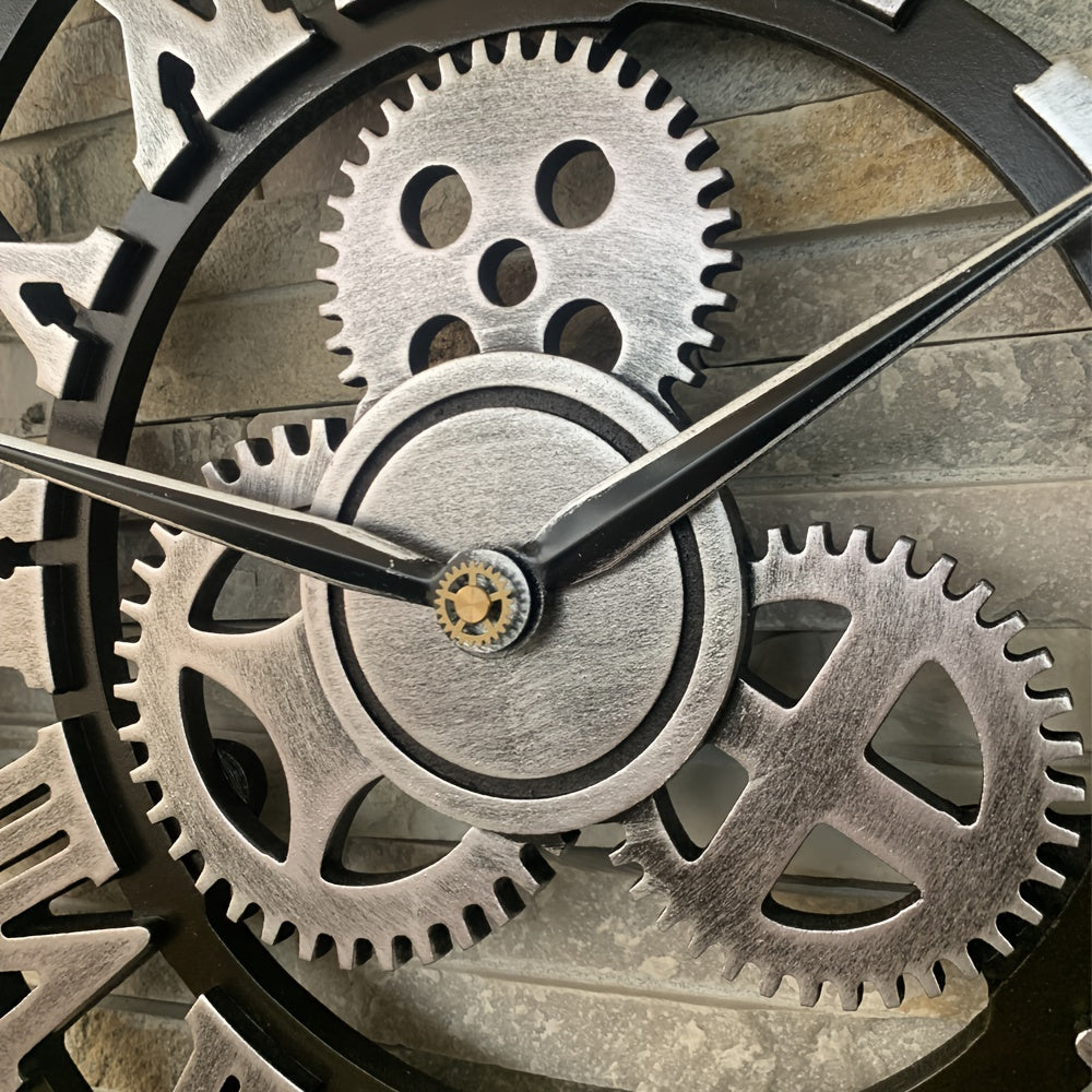 Överdimensionerad Silverfärgad Romersk Kuggväxel Vägghängd Klocka - Tyst Klocka för Vardagsrum, Kontor och Kök