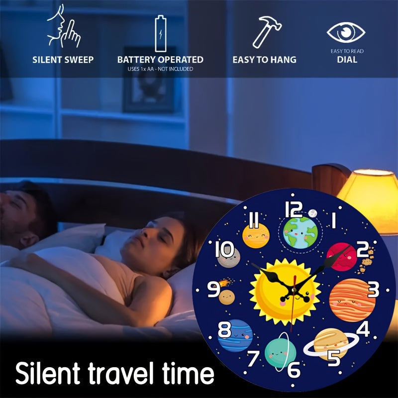 CosmicTime - Stilla Solsystem Väggklocka, Rund Dekorativ Tidsmätare