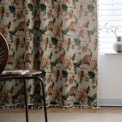 Beige Flower Fringed Semi Blackout Gardin för Integritet