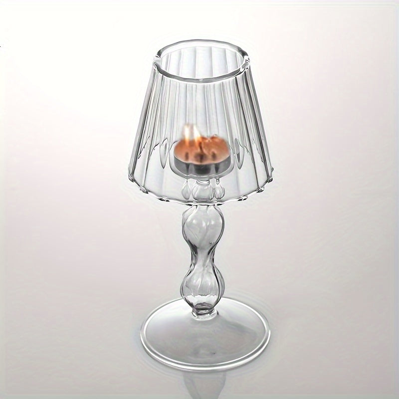 CrystalGlow - Dekorativ Glasbordslampa och Ljusstake