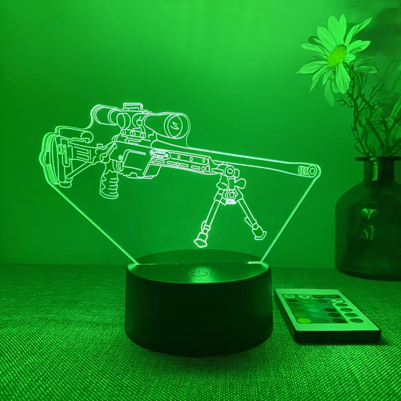 LumiGlow - 3D LED Nattlampa Svart Pistolform, 16 Färger Fjärrkontroll, USB
