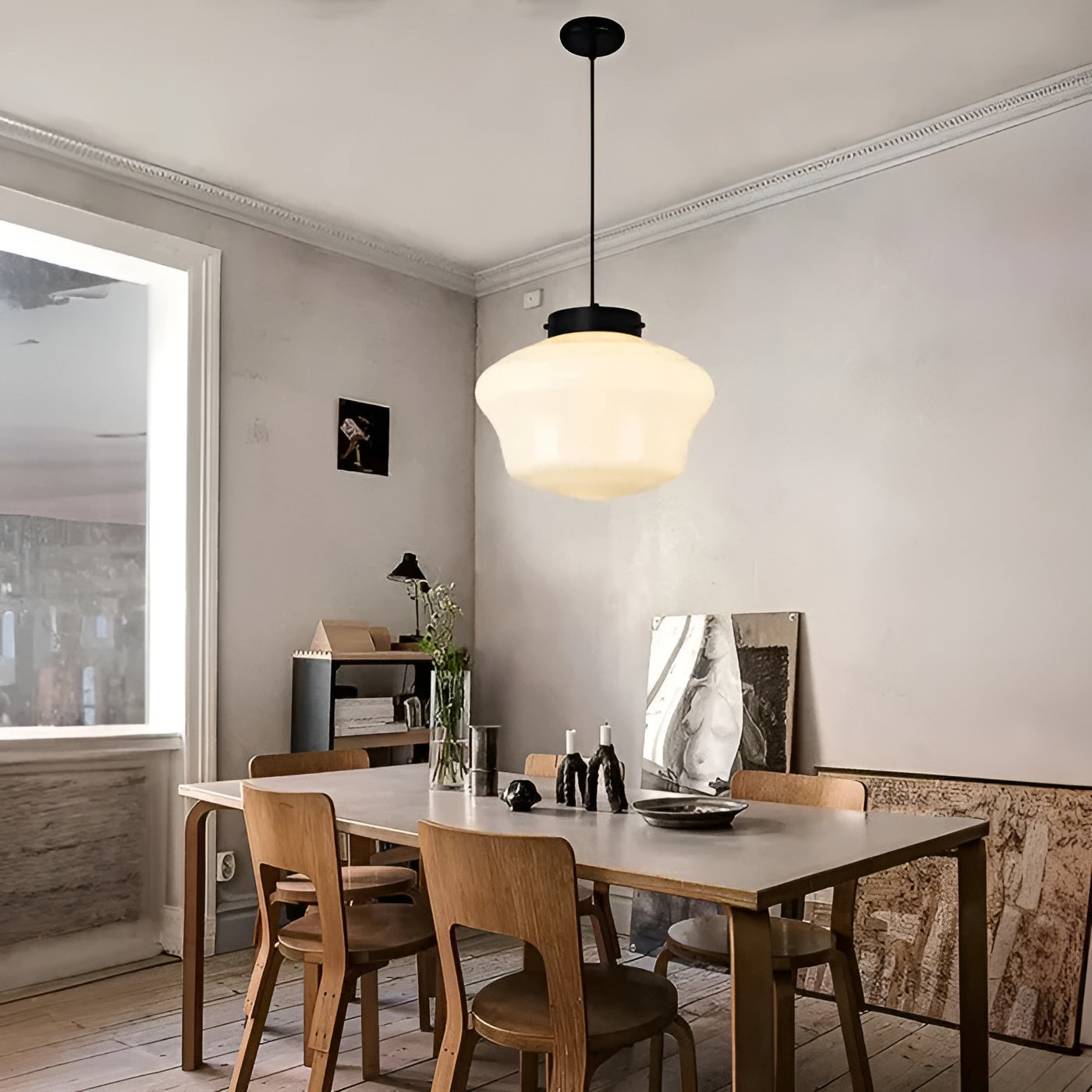 Hängelampa i opalglas – Vintage design med geometrisk glas