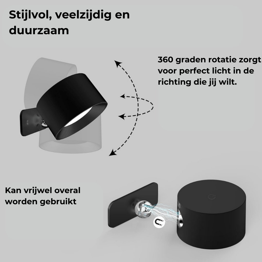 FlexiBeam - Trådlös uppladdningsbar 360° vägglampa