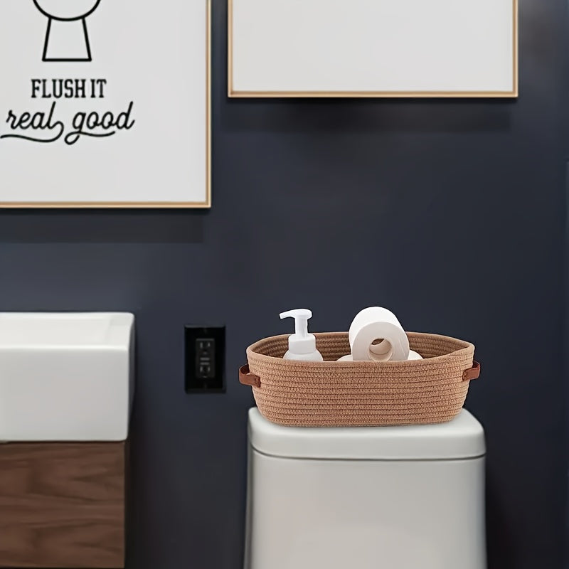 Bohemisk Förvaringskorg med Läderhandtag – Perfekt för Badrum och Vardagsrum