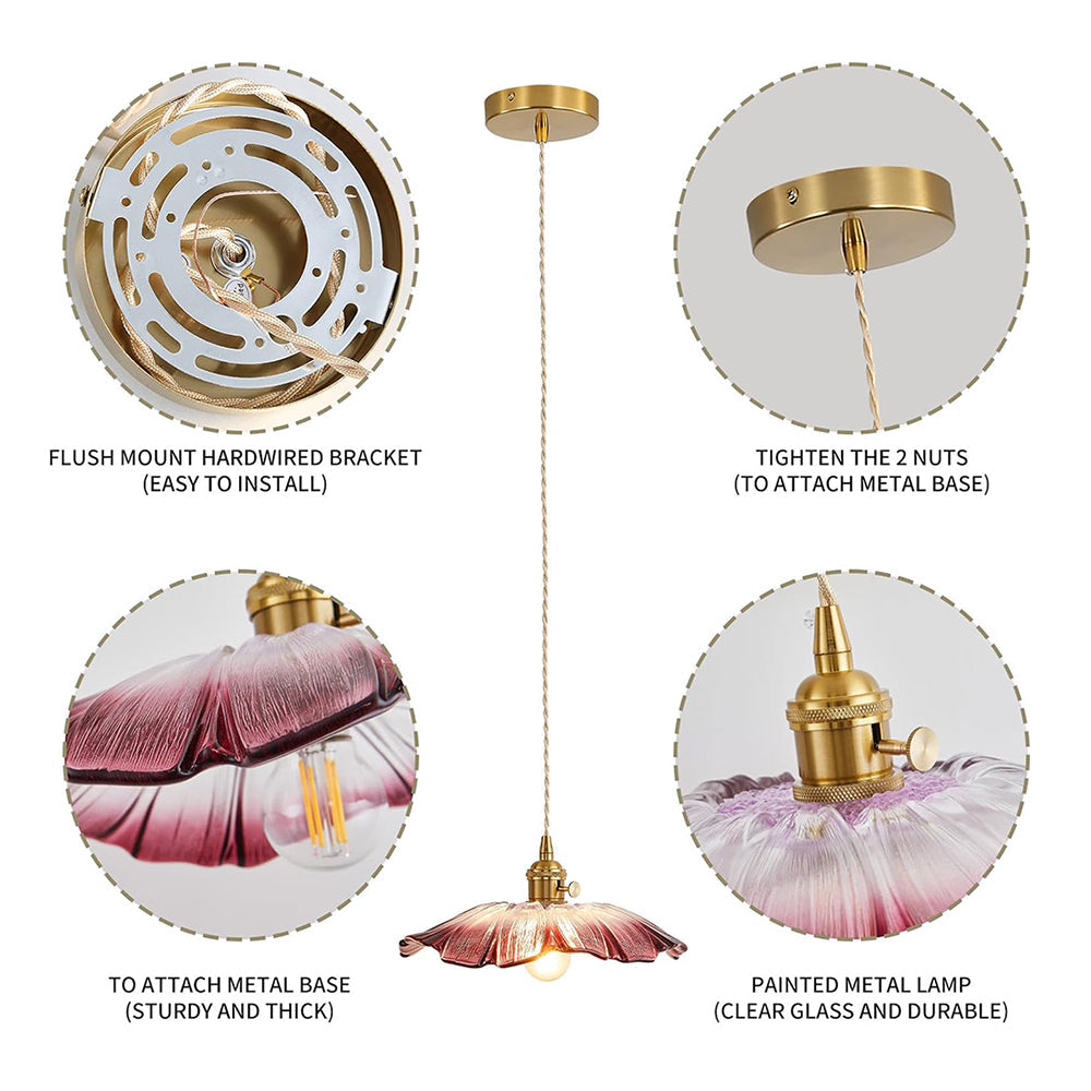 Vintage Floral Glass Pendant Light Fixture for Dining Room - Elegant Retro Design to Illuminate Your Space