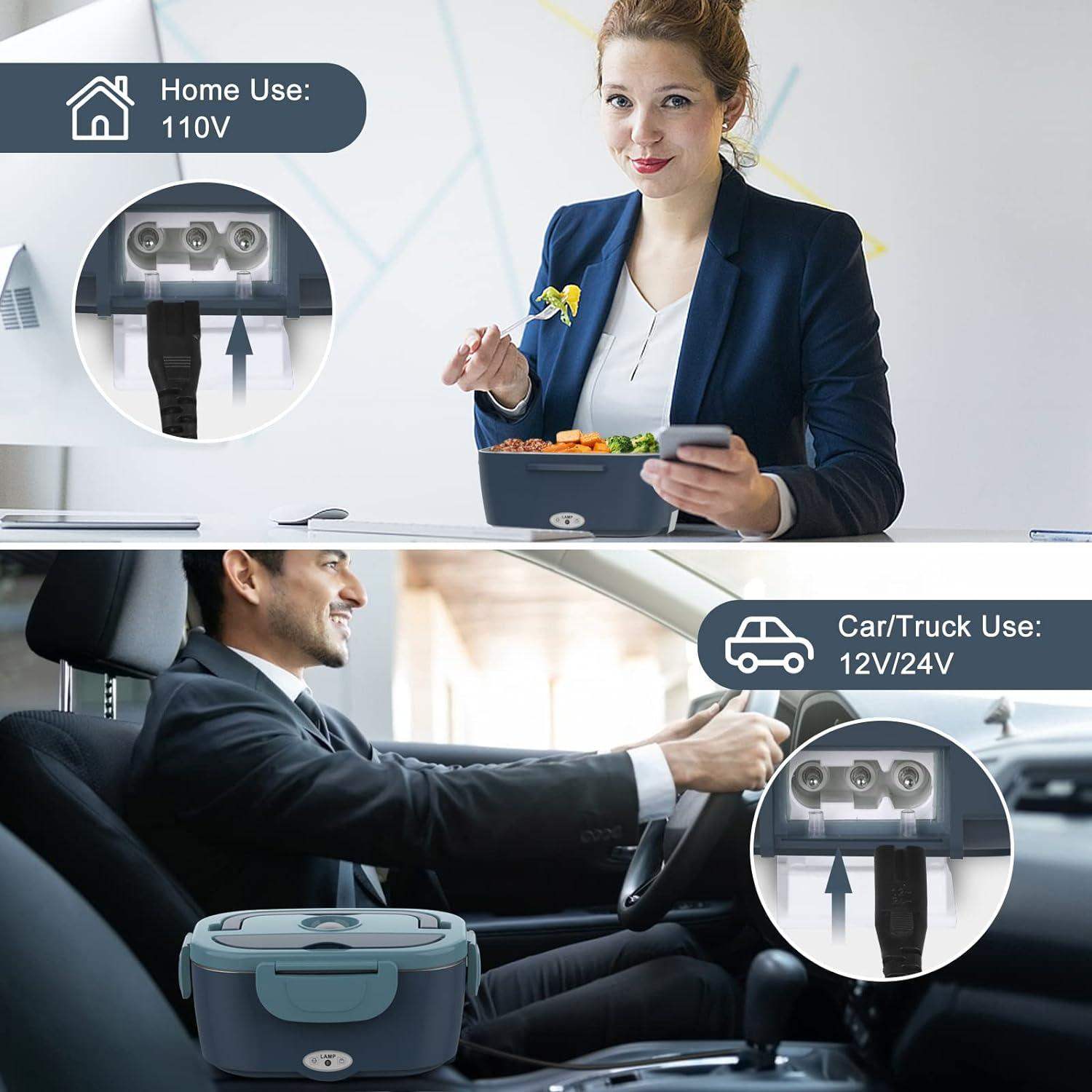 Elektrisk Lunchbox – Bärbar Matvärmare med Dubbel Fack &amp; Bil/Hem Kontakt