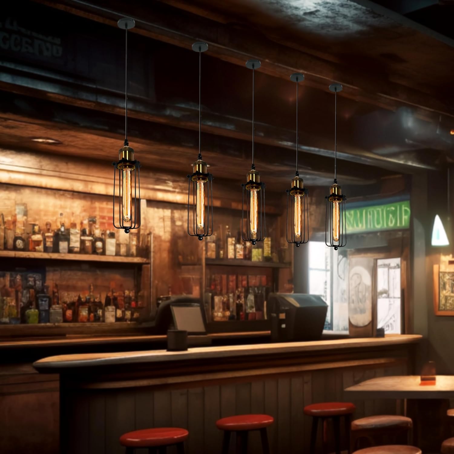 Industriell hängande ljus i retrodesign – Vintage hänglampa med metallgaller