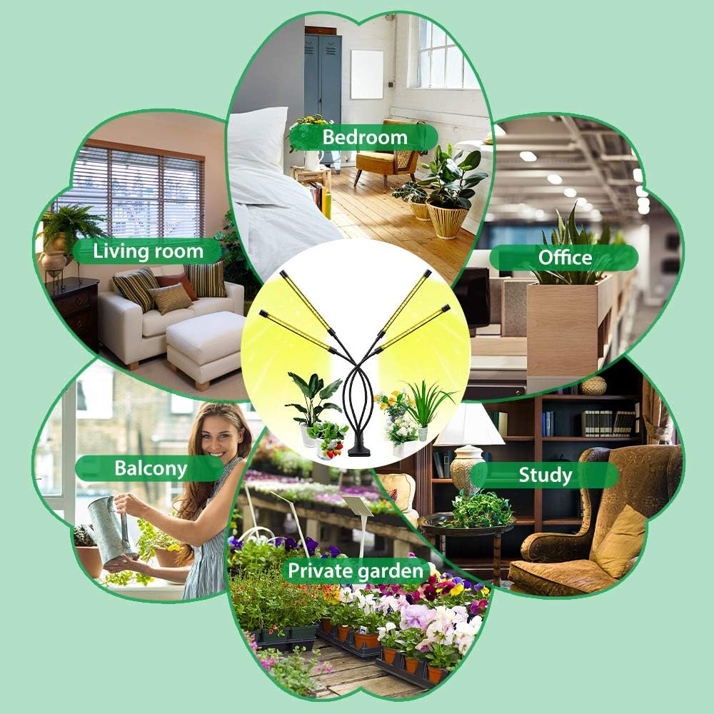 Växtbelysning med 4 flexibla armar och dimmerfunktion för inomhusträdgårdar