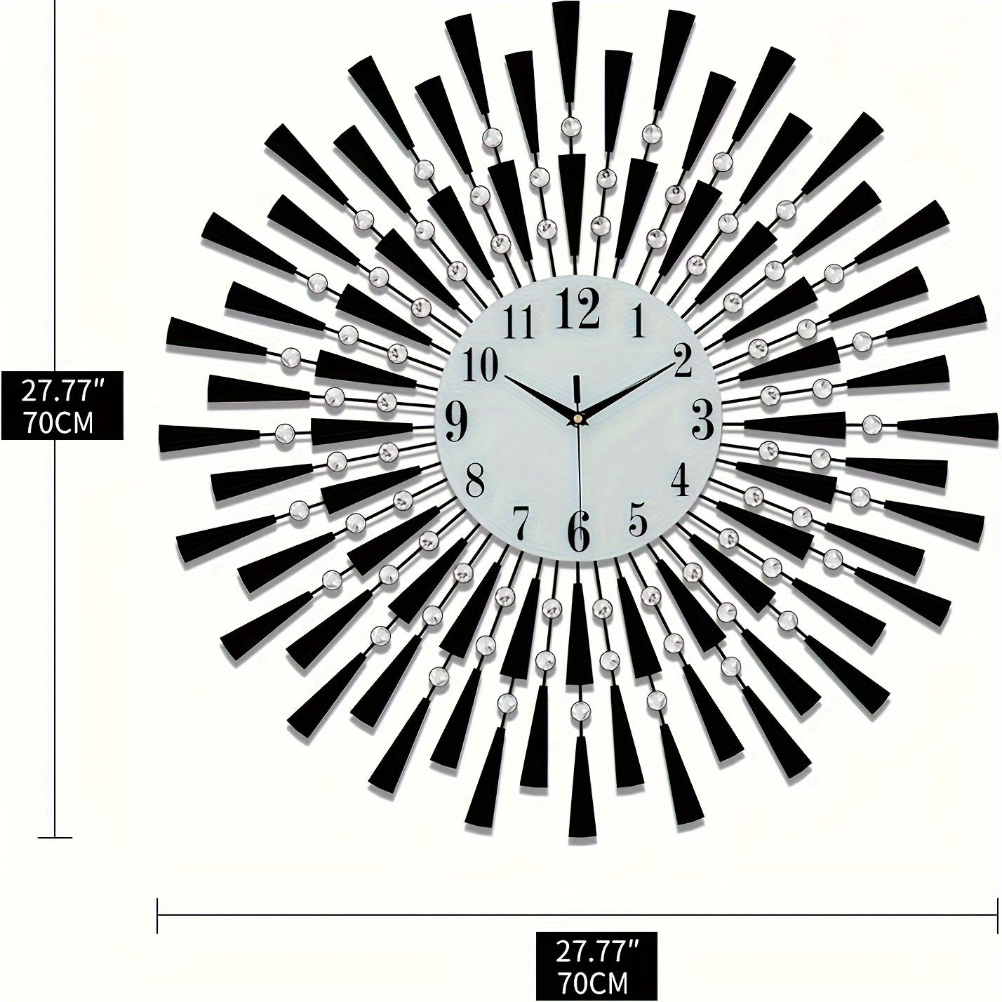 Stille Svart Metall Väggklocka med Glashand - Batteridriven för Vardagsrum, Sovrum, Kontor