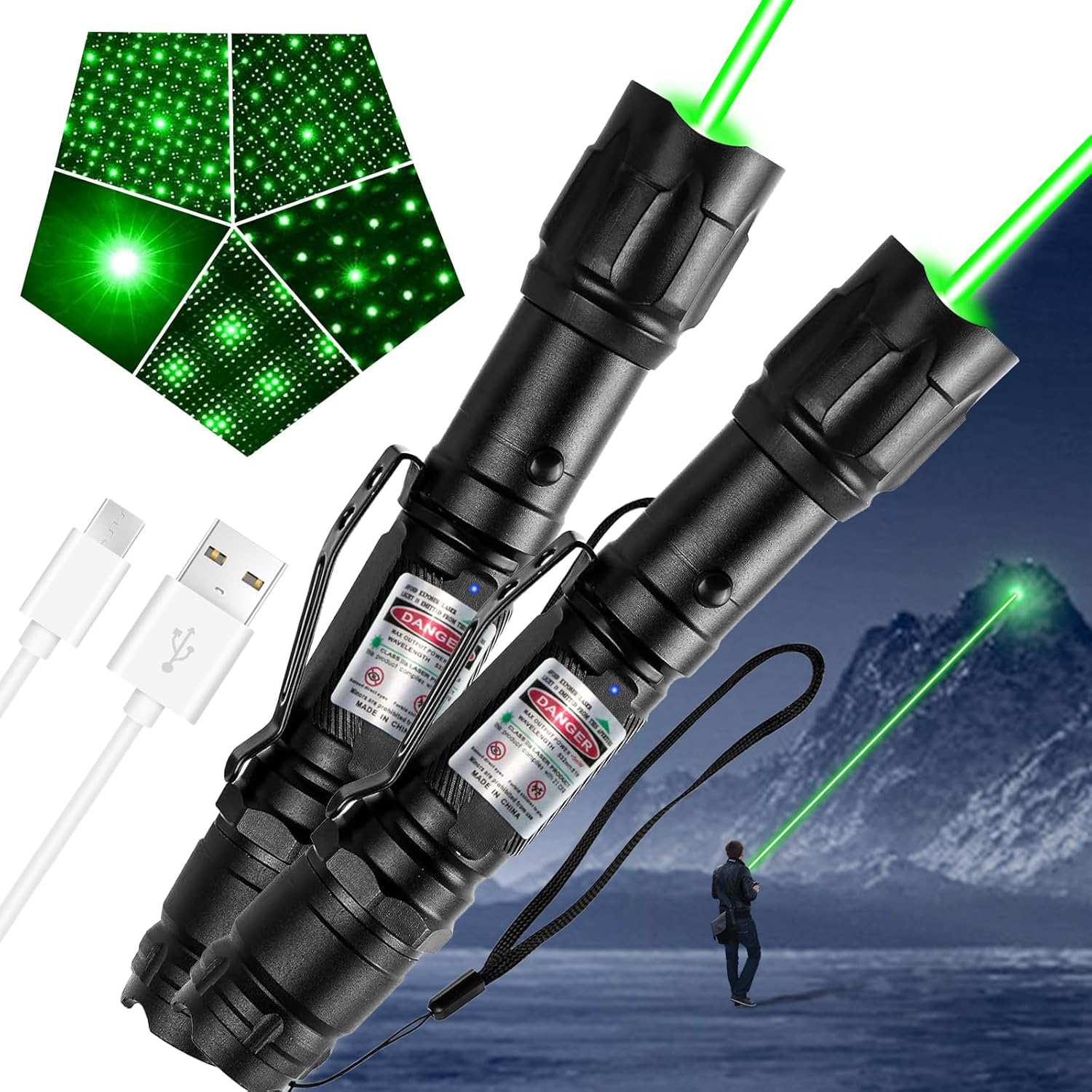 Laddningsbar ficklampa grön utomhus LED lampa