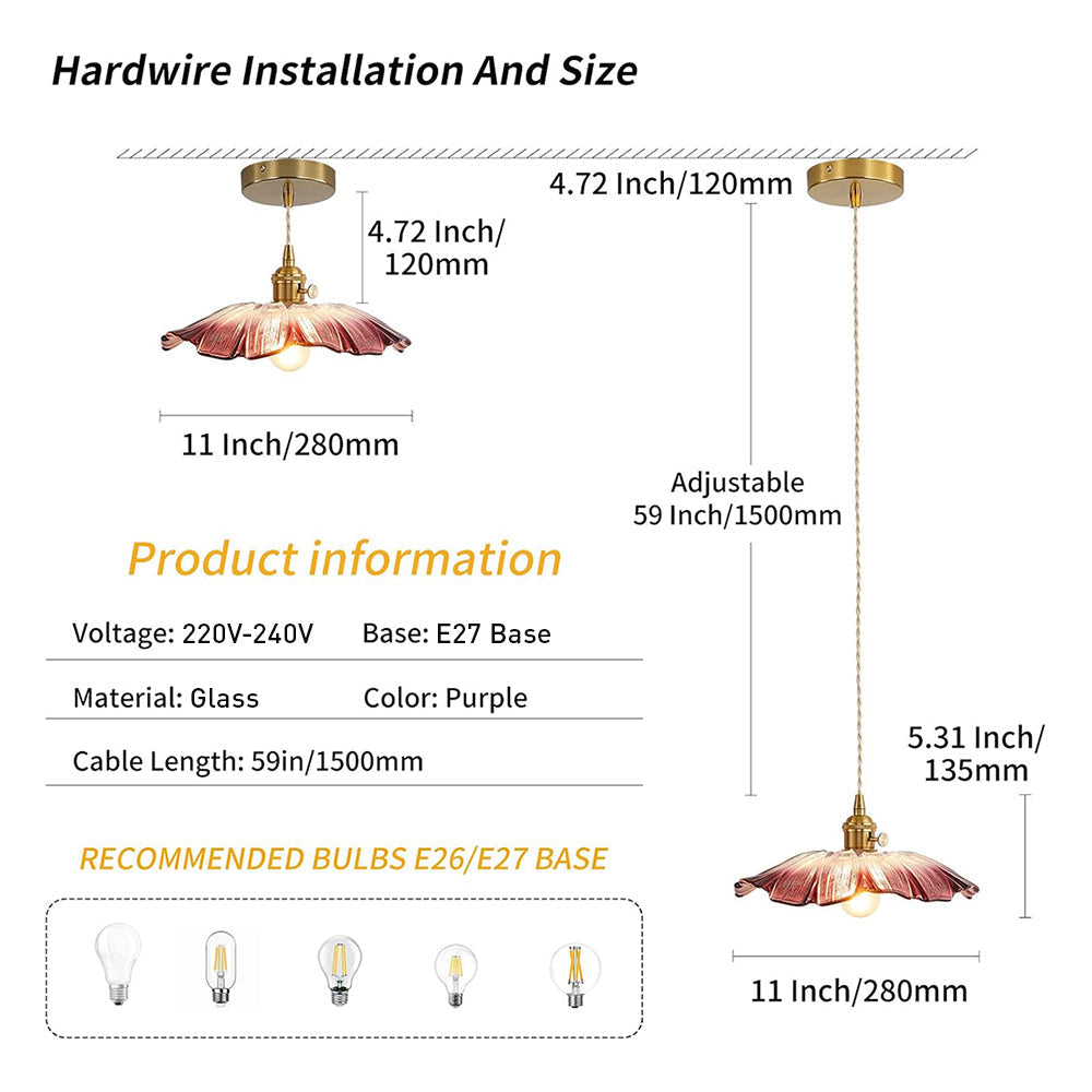 Vintage Floral Glass Pendant Light Fixture for Dining Room - Elegant Retro Design to Illuminate Your Space