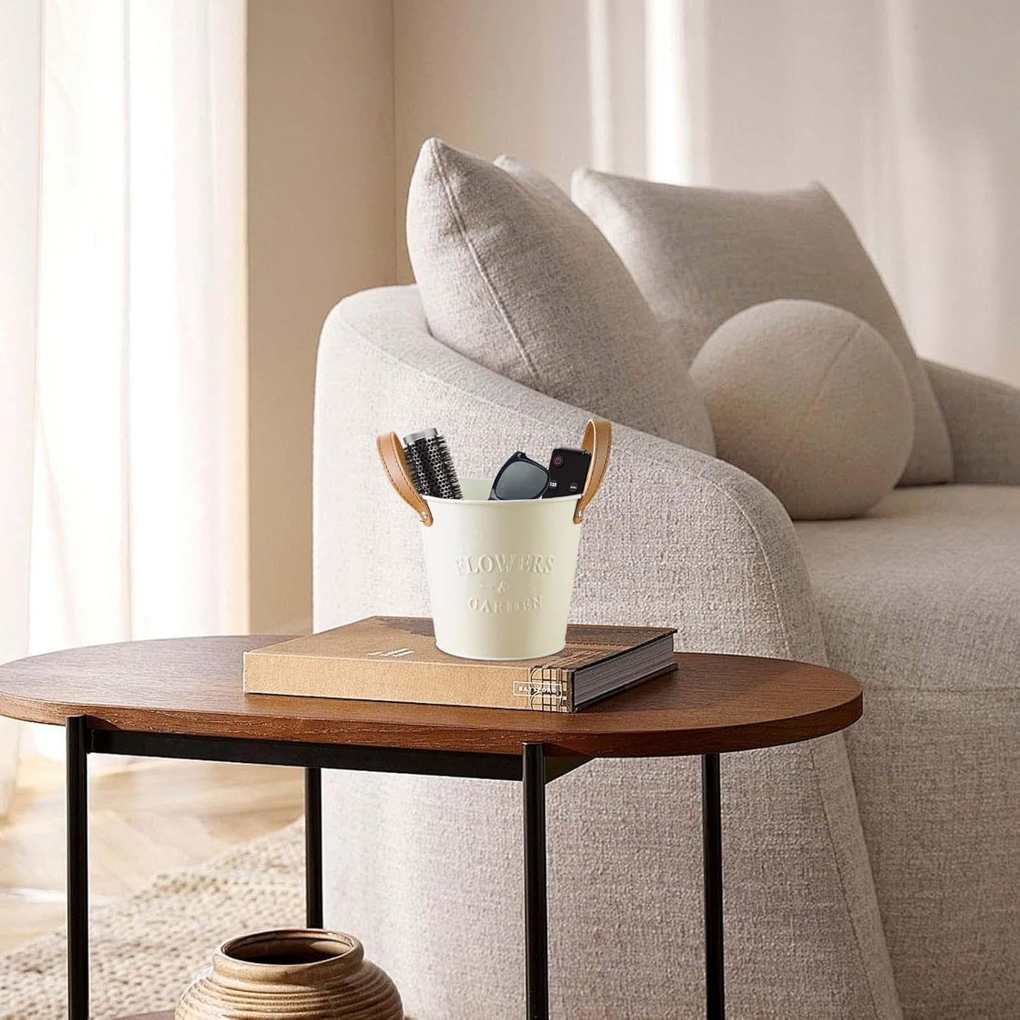 Dekorativa växtkrukor med läderhandtag – Blomkrukor för hemmet och trädgården